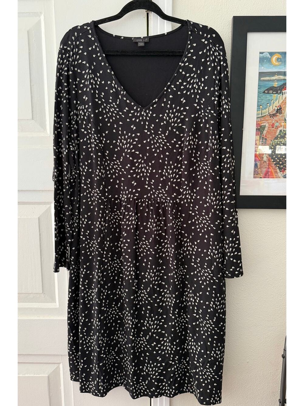 J.Jill Wearever Collection black white floral long sleeve v-neck dress XXL / 2XL